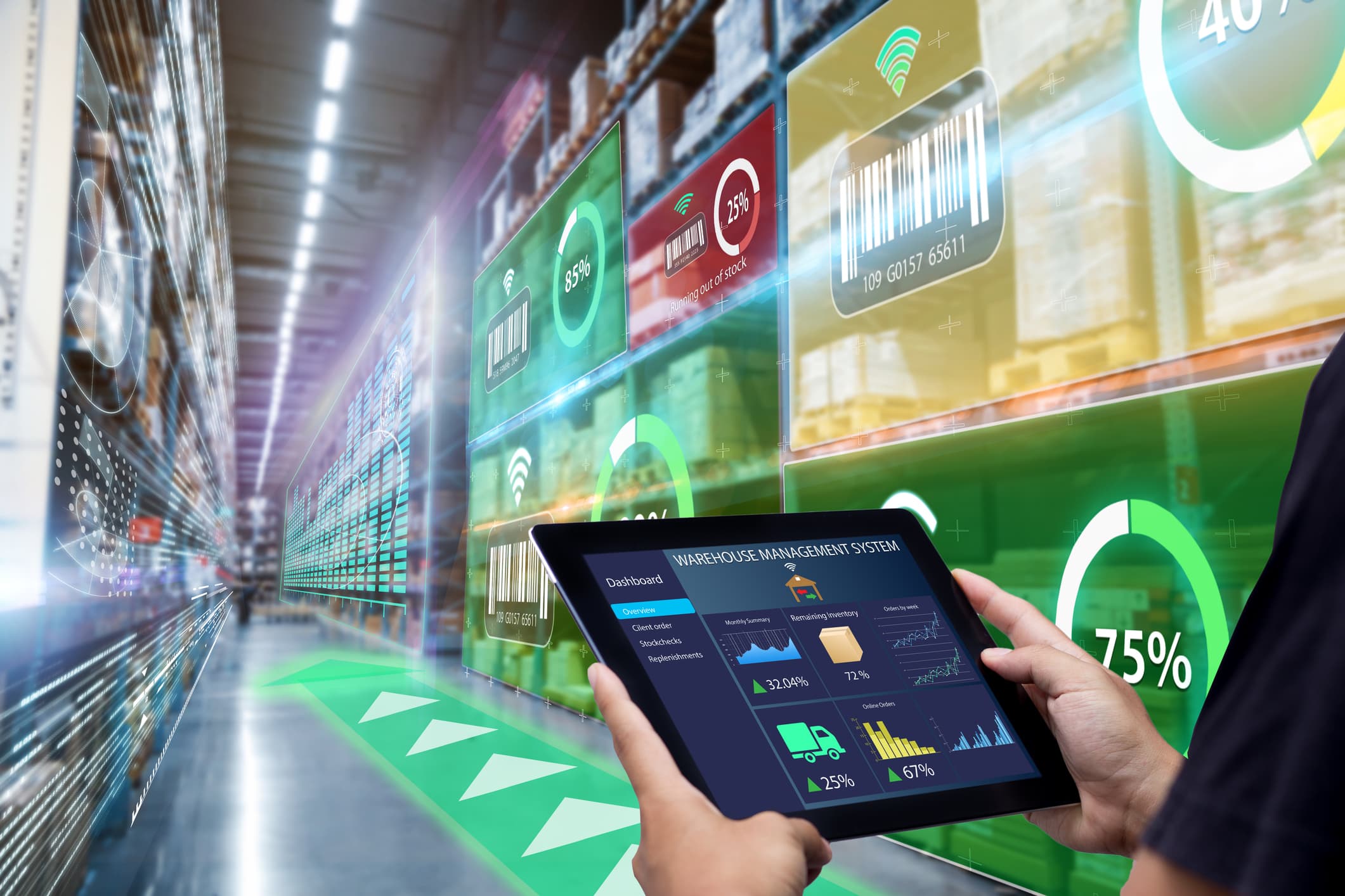 Integrated warehouse automation system with conveyors, robotics, and control software